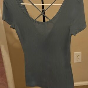 American Dream blue Short Sleeve Top with Crisscross Back